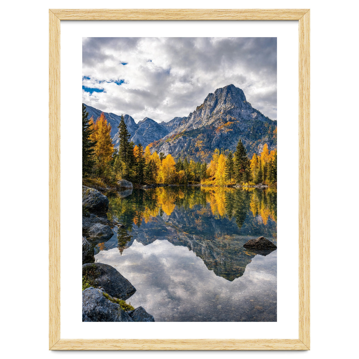Golden Autumn Reflection: Majestic Mountain Wilderness Landscape
