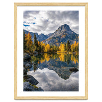 Golden Autumn Reflection: Majestic Mountain Wilderness Landscape