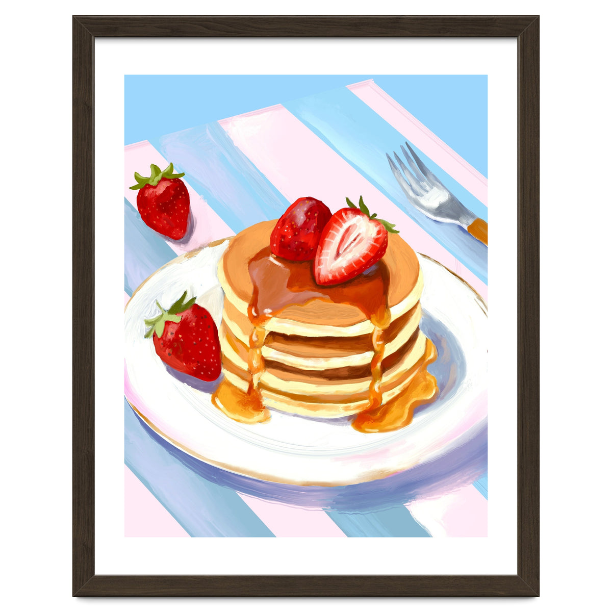 Handpainted Pancakes and Strawberries oil painting