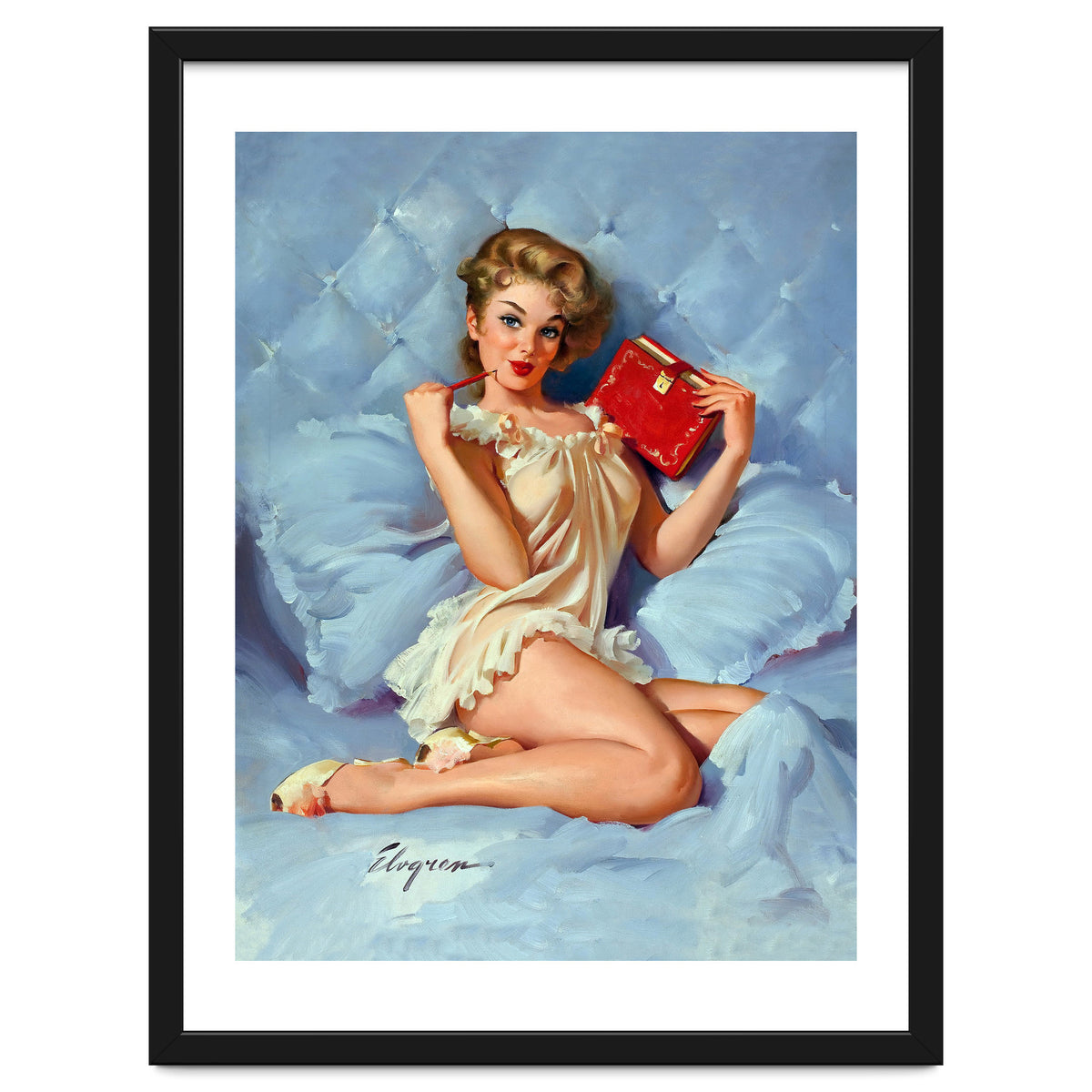 Pinup Sexy Girl Posing With Her Red Book