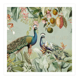 Vintage Exotic Asian Peacocks In Tropical Jungle Landscape (Print Only) thumbnail