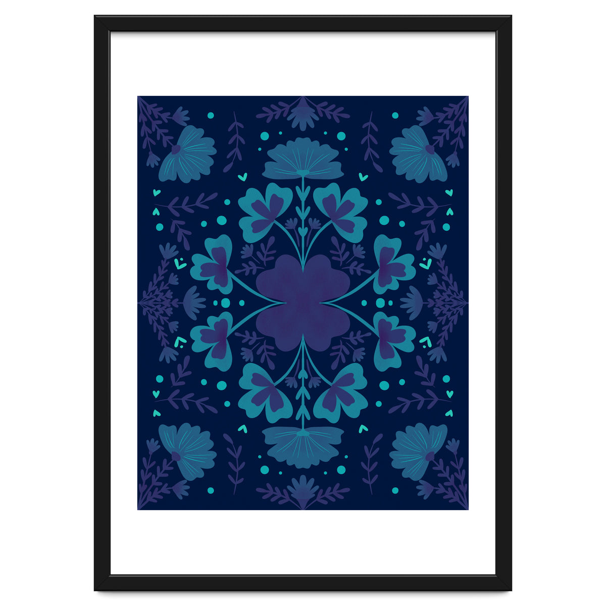 Clovers And Flowers Night Blue