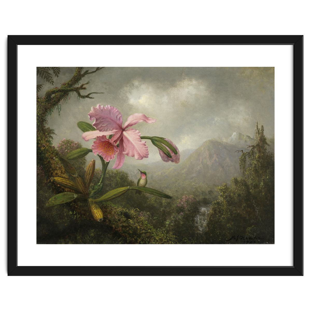 Martin Johnson Heade (Lumberville, 1819-St. Augustine, 1904). Orchid and Hummingbird near a Water...