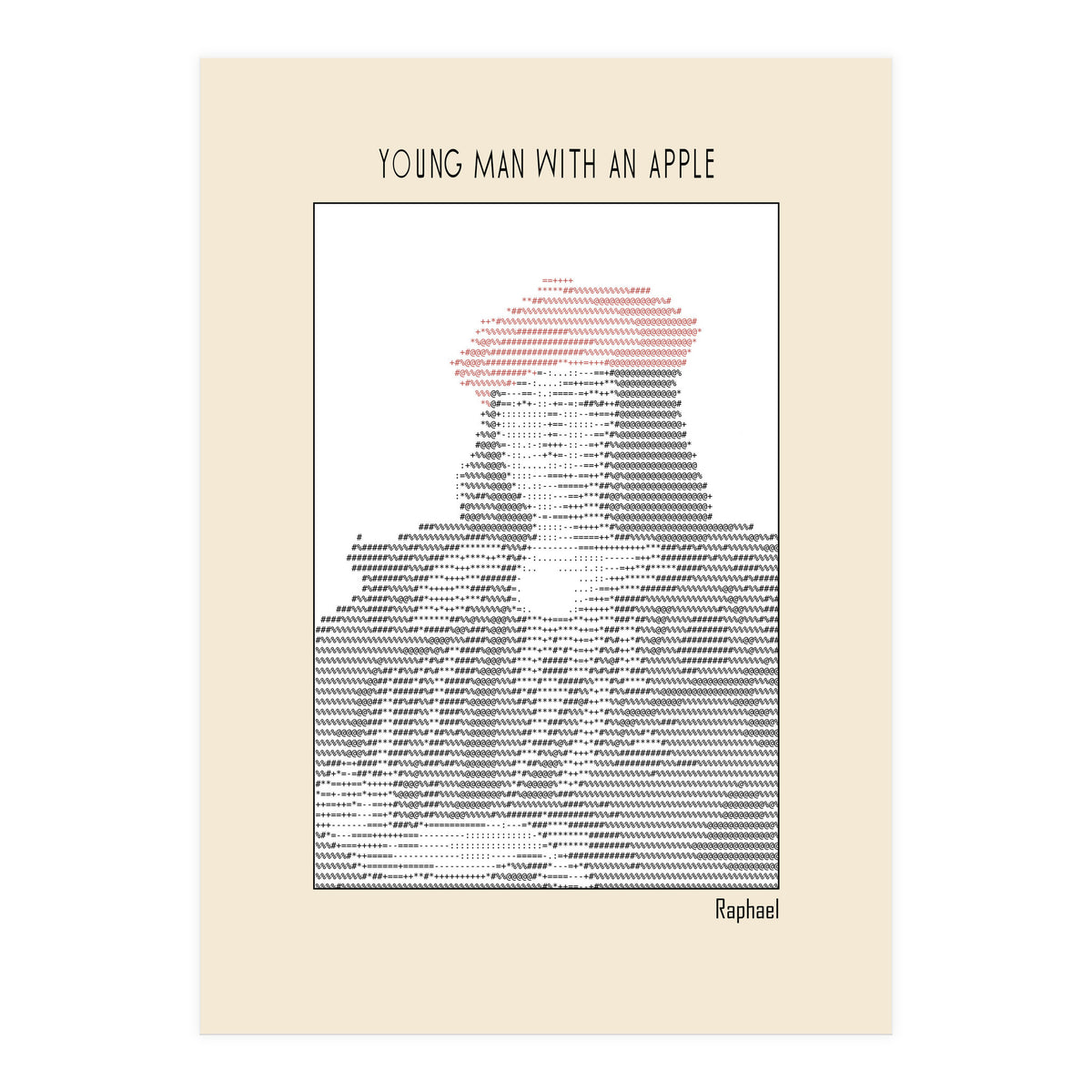 Young Man with an Apple (1505) – Raphael (ascii art)  (Print Only)