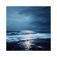 Midnight Seascape with Moonlight Reflecting (Print Only)
