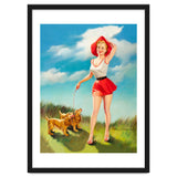 Pinup Girl In Little Red Dress And Two Dogs thumbnail