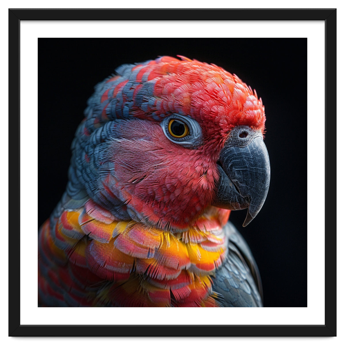 Close Up Parrot Face Red Blue Yellow Plumage