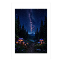 Enchanted Midnight Forest: Glowing Mushrooms and Milky Way (Print Only)