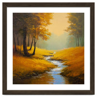 Golden Autumn Forest Path with Winding Creek