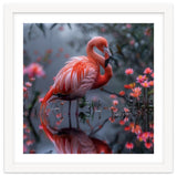 Elegant Flamingo Standing In Water Reflection thumbnail