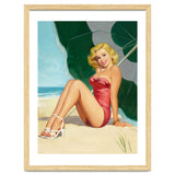 Sexy Pinup Girl On The Beach Under Big Sunshade thumbnail