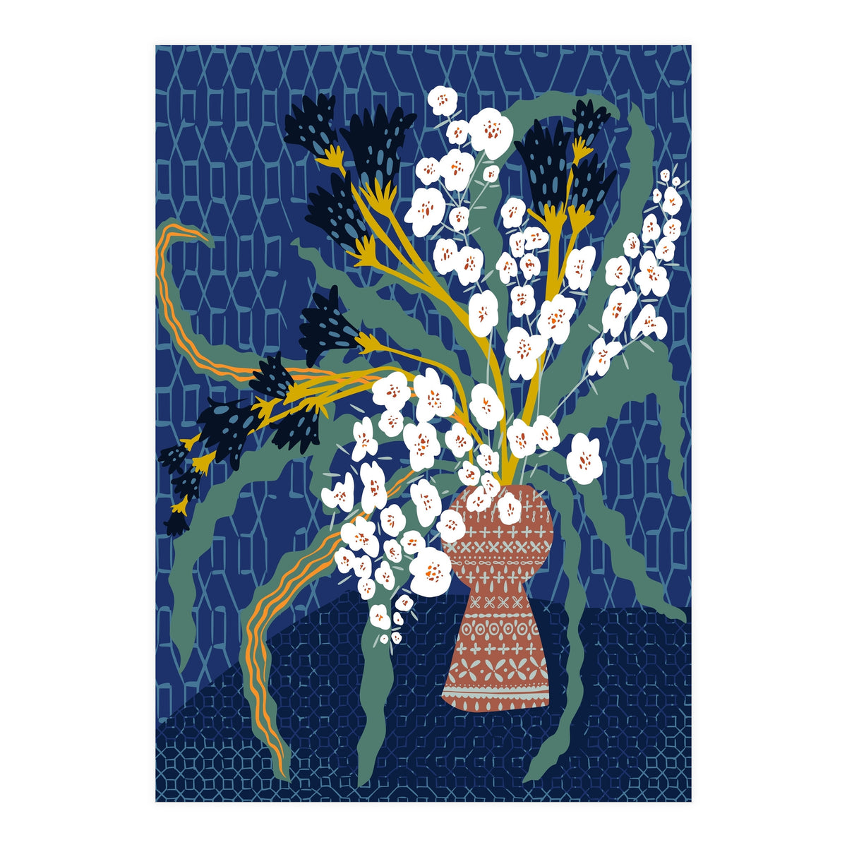 Floral contemporary still life dark blue (Print Only)