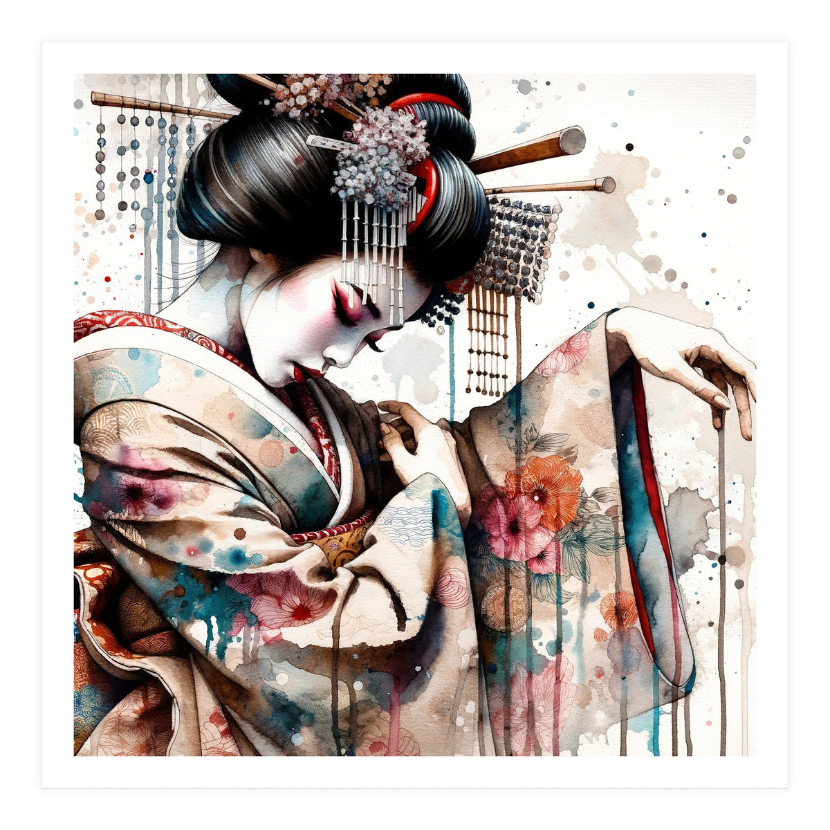 Watercolor Geisha Dancer #1 (Print Only)
