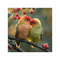 Two Lovebirds Sitting On A Branch (Print Only)