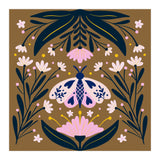 Pink Moth with Flowers on a brown background (Print Only) thumbnail