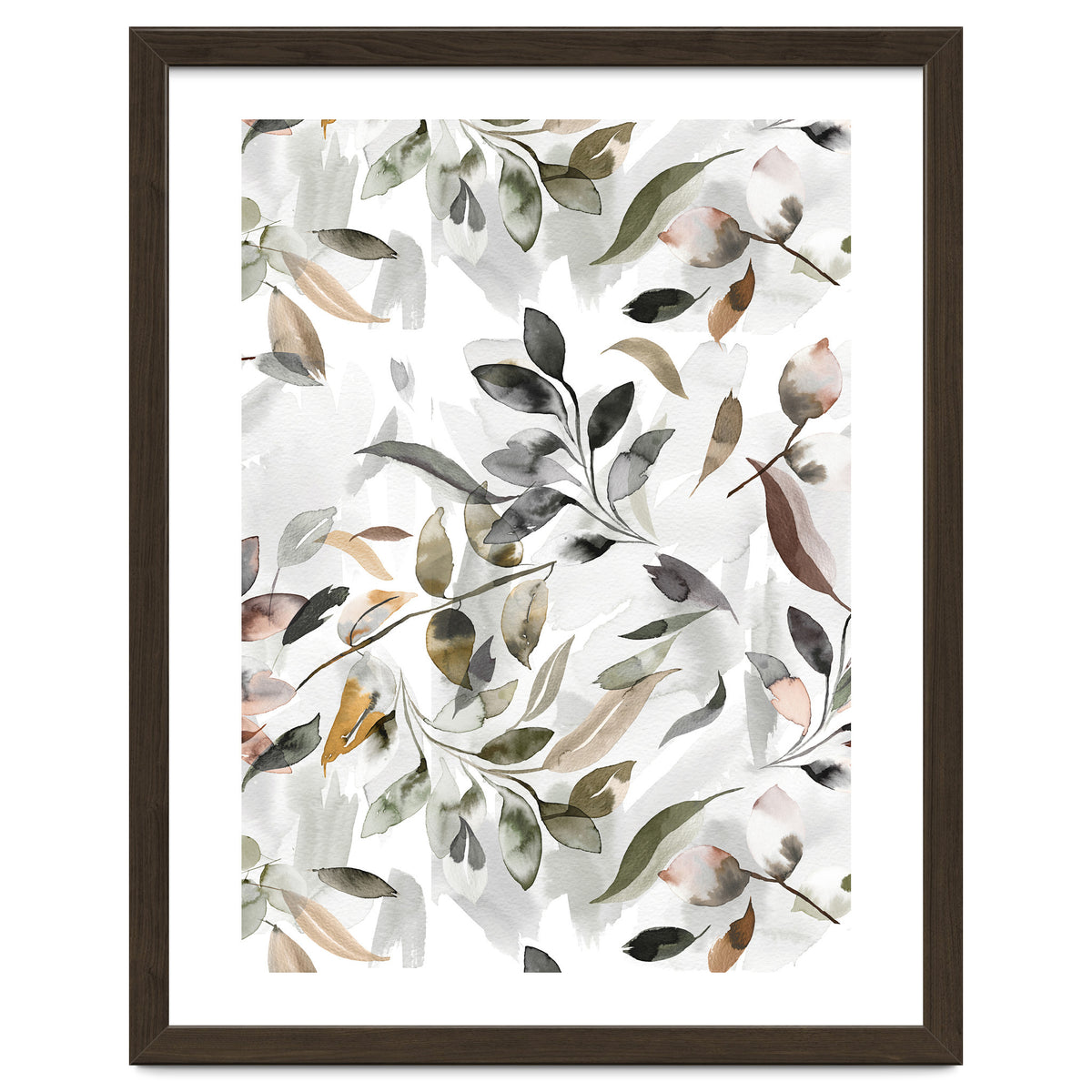 Watercolor Leaves Neutral Gray