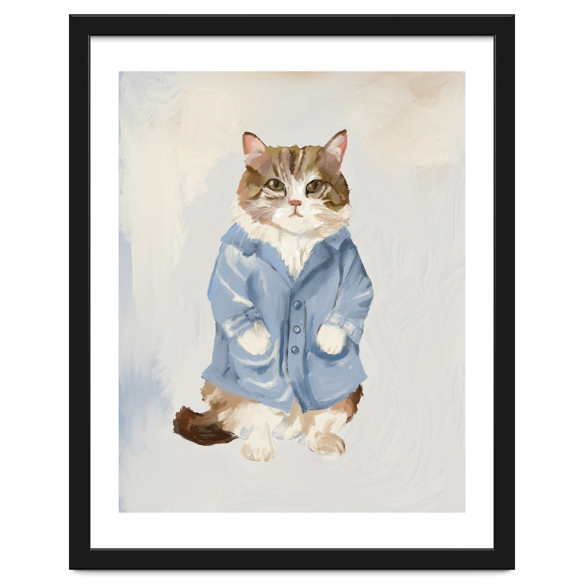 Sir James fluffy Tom cat in his blue pajamas oils