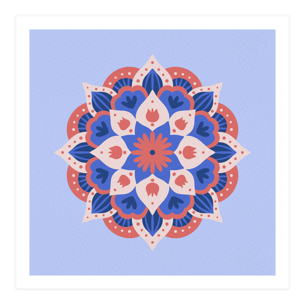 Mandala flower - blue and coral (Print Only)