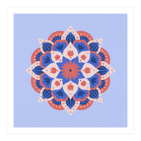 Mandala flower - blue and coral (Print Only)