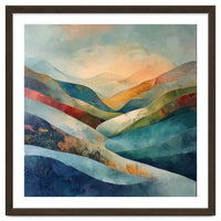 Abstract Mountain Landscape Painting with Textured Rolling Hills