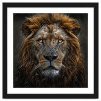 Majestic Lion With Glowing Eyes Close Up Portrait