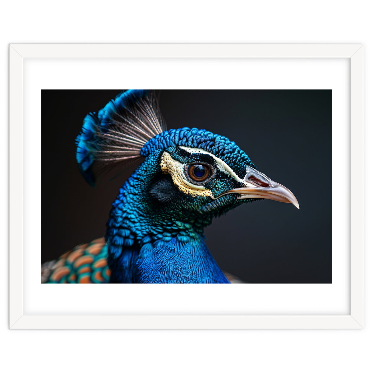 Close Up Peacock Head Blue Green Feather