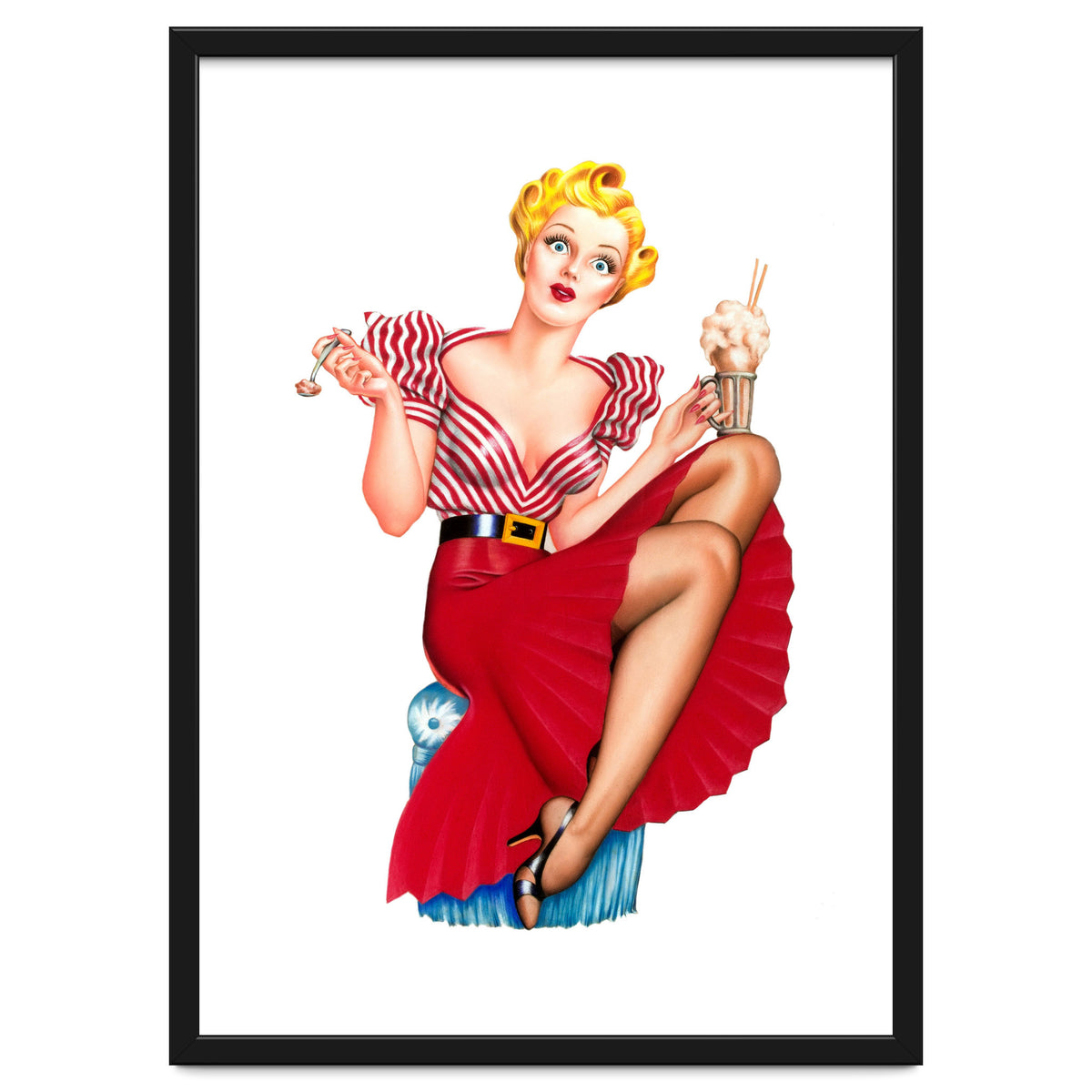 Pinup Blonde Posing With Ice Cream
