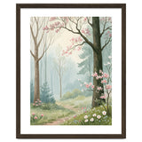 Enchanted Spring Woodland Path with Blooming Cherry Blossoms and Misty Pastel Forest Atmosphere thumbnail