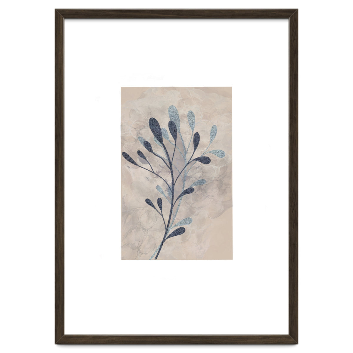 Leaf Beige and Blue Art Print