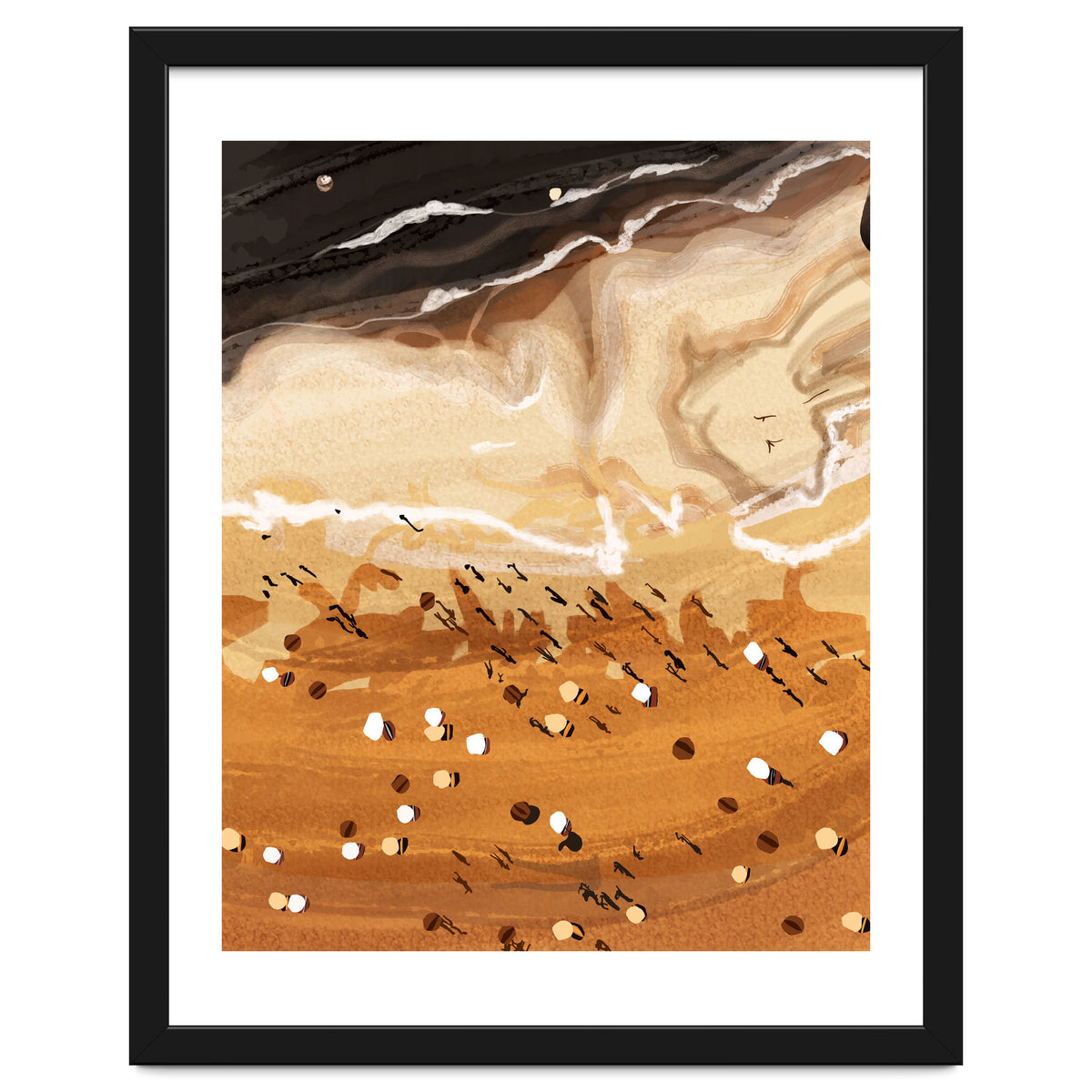 Coffee Beach, Ocean Sea Beachy Tropical Summer, Travel Painting Nature Landscape Waves People Sand