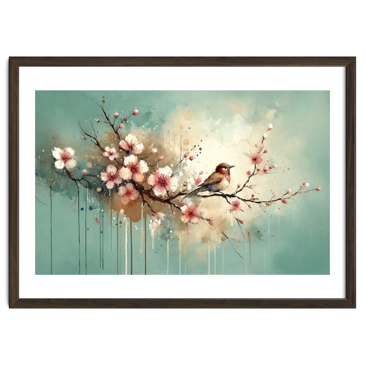 Bird Resting On Cherry Blossom Branch
