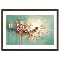 Bird Resting On Cherry Blossom Branch