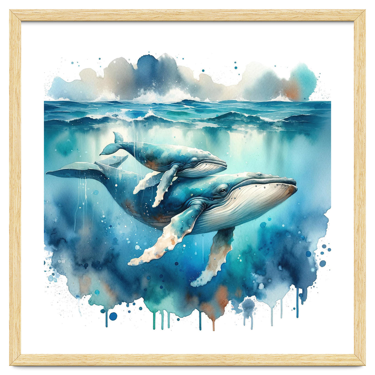 Mother And Calf Whales Watercolor