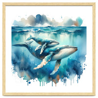 Mother And Calf Whales Watercolor