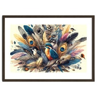 Kingfisher And Songbirds In Peacock Feathers