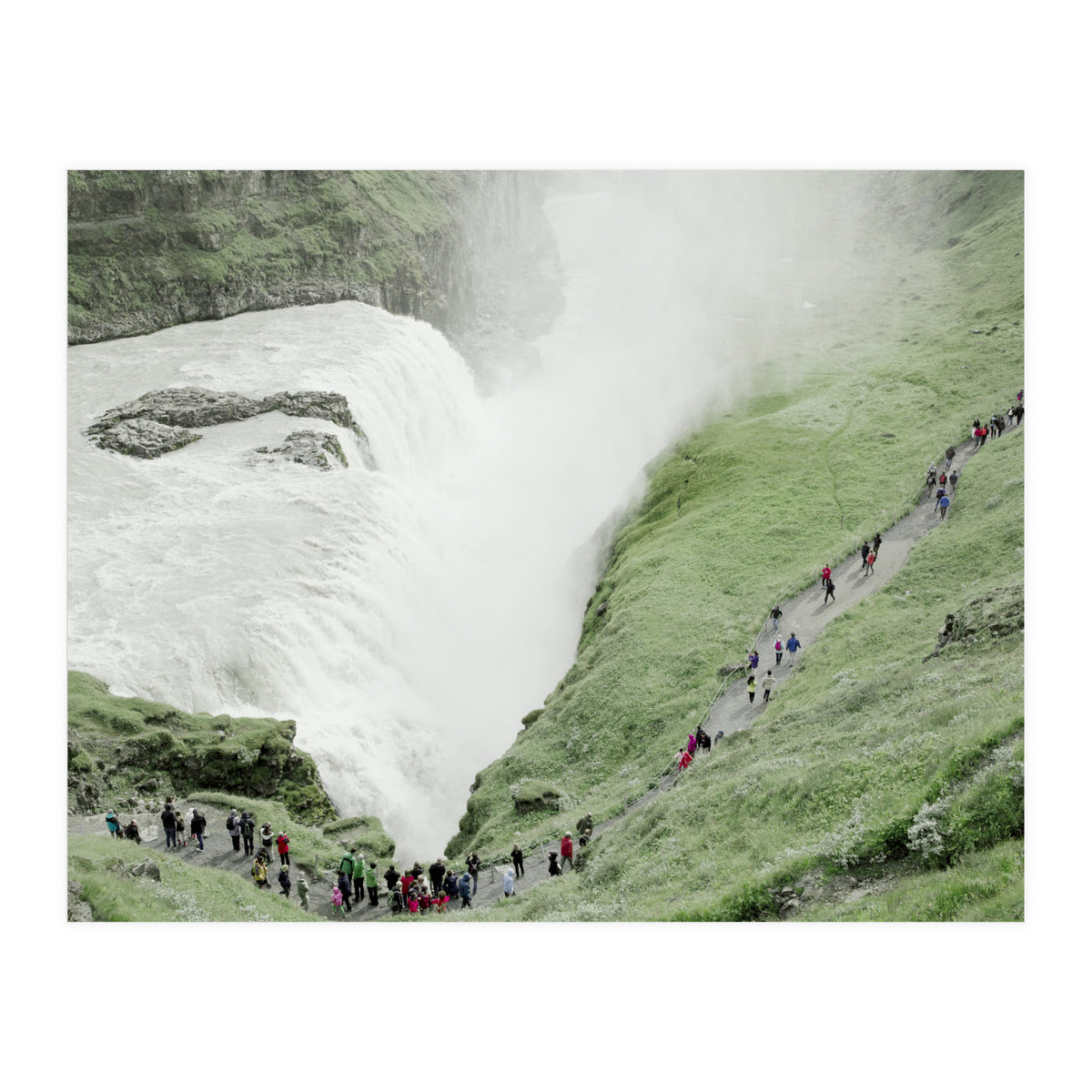 Tourists walking around the waterfall - Iceland  (Print Only)