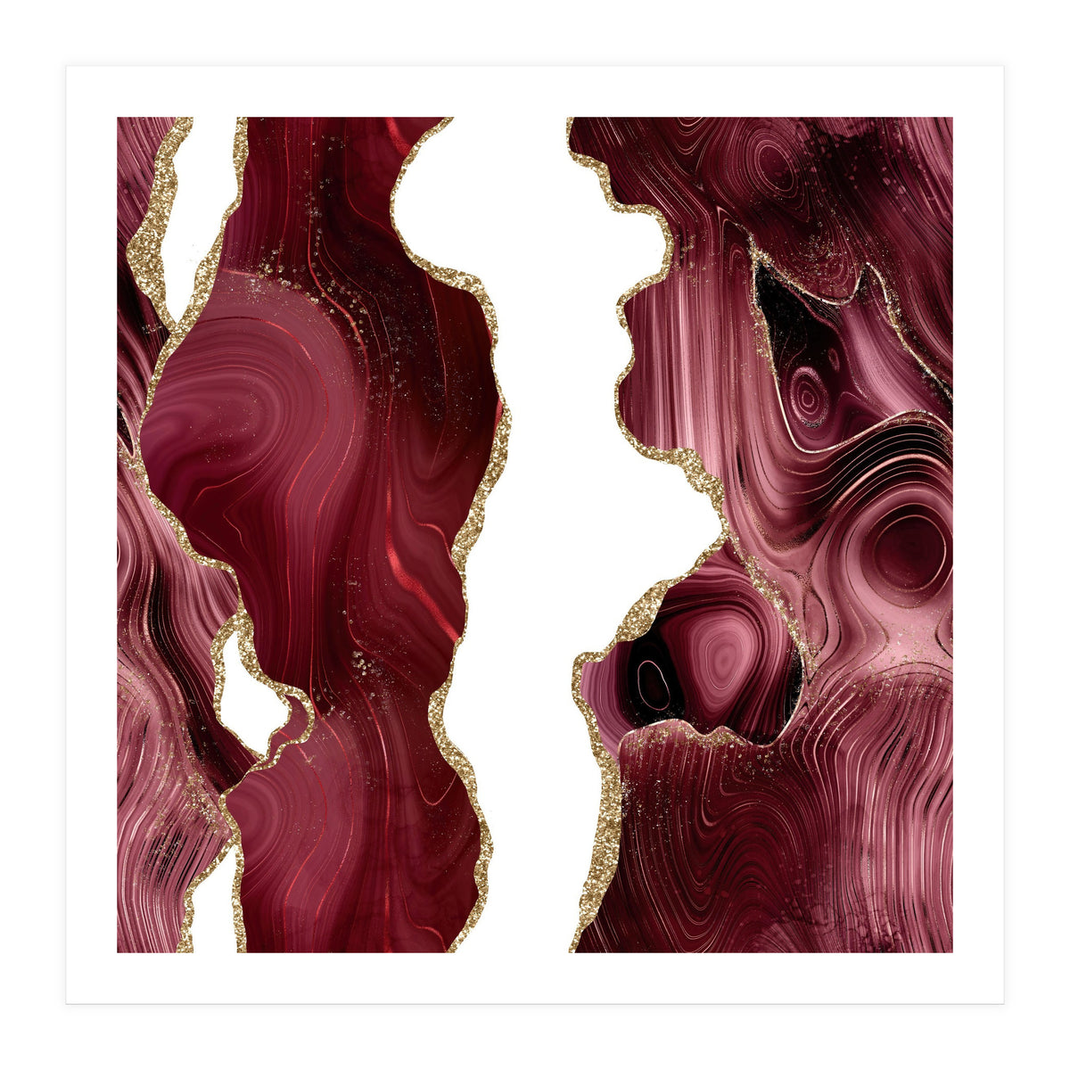Burgundy & Gold Glitter Agate Texture 05  (Print Only)