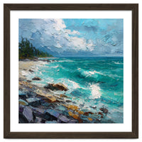 Coastal Turquoise Shoreline with Crashing Ocean Waves