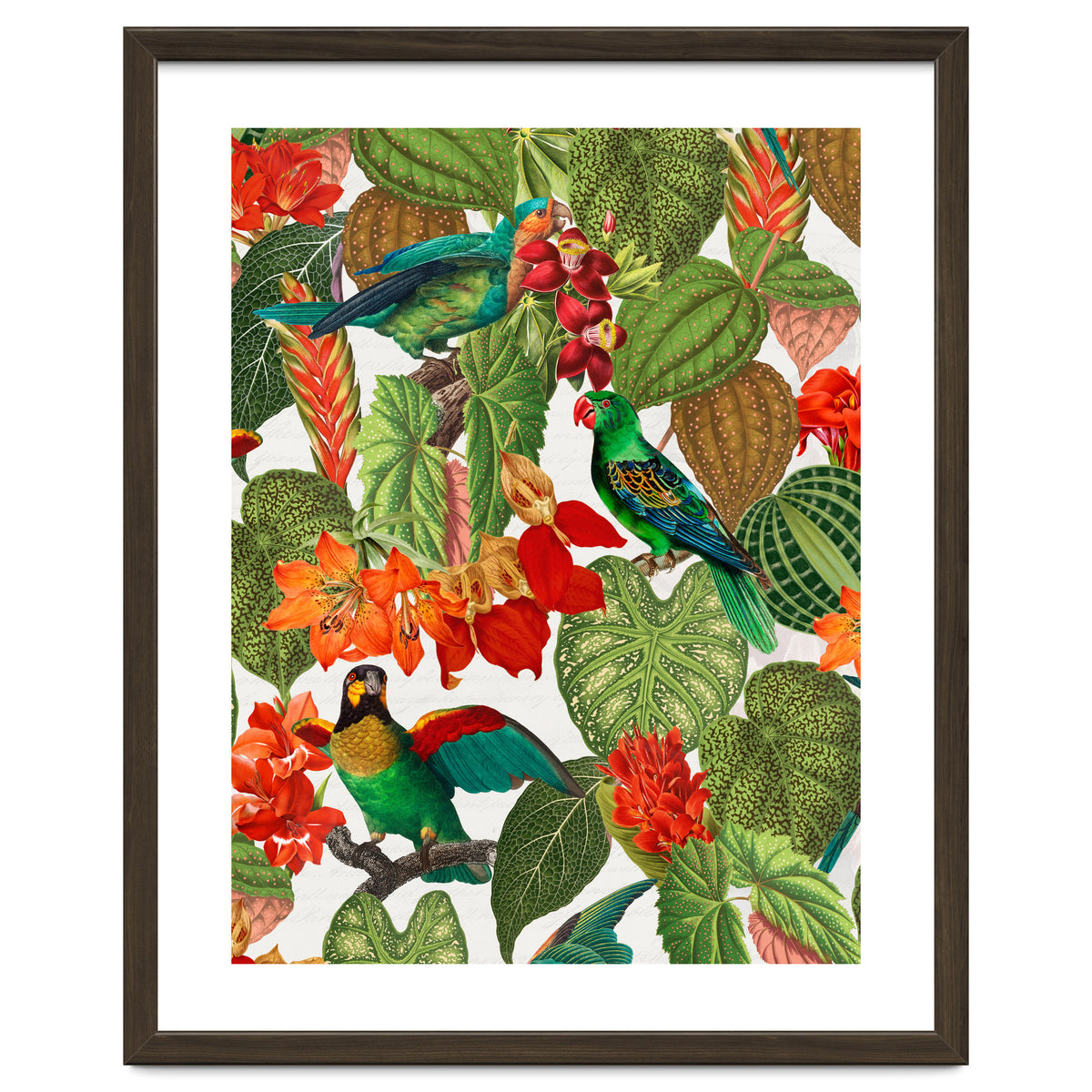 Tropical Parrots In Flower Jungle