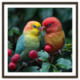 Lovebirds Perched Amidst Red Berries And Green Foliage thumbnail