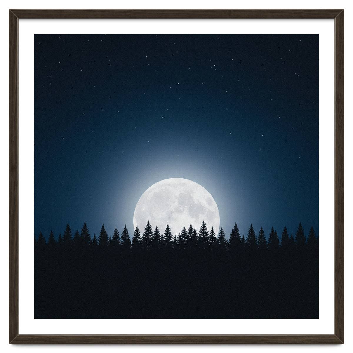 Midnight Serenity: Full Moon Over Forest Silhouettes
