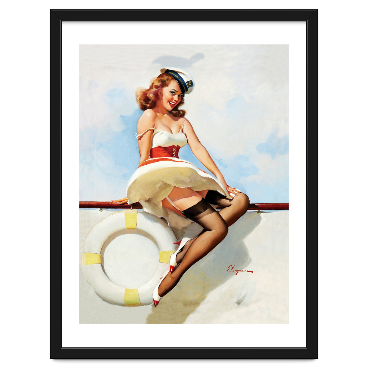 Sailing Pinup Girl With Captain Hat