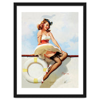 Sailing Pinup Girl With Captain Hat