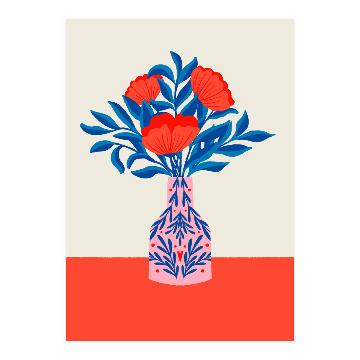 Poppies in a vase - red and blue (Print Only)