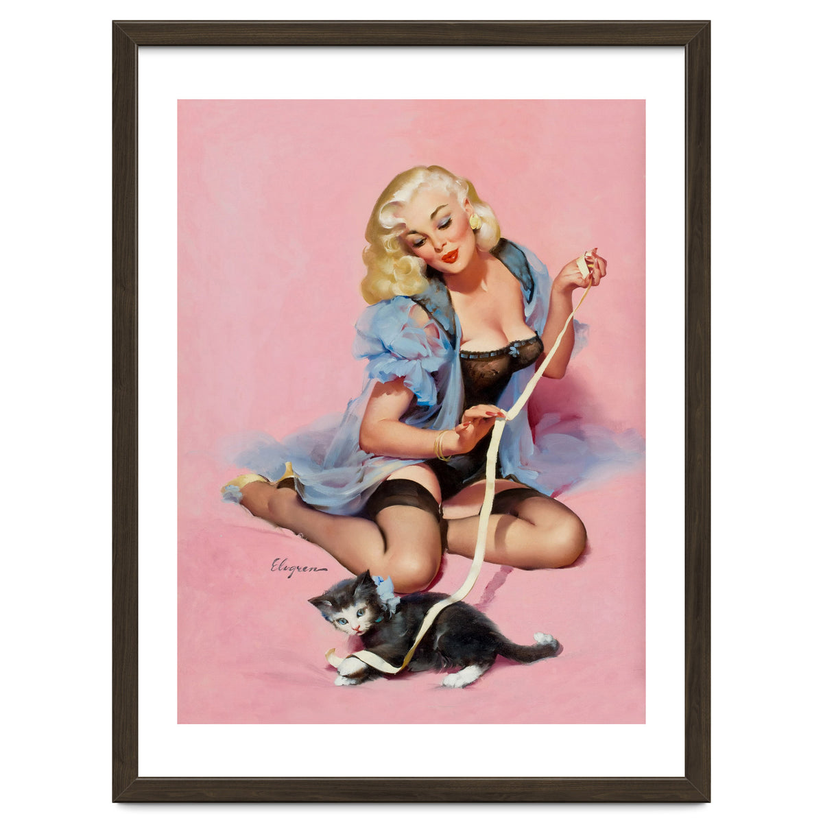 Sexy Pinup Girl Playing With Her Cat