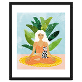 Meditation With Thy Cat Poster | Blonde Woman of Color | Tropical Banana Leaves Quirky Pet Workou thumbnail