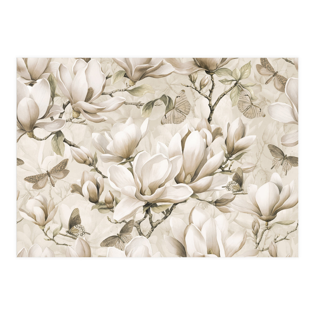 Magnolia And Butterfly Cream (Print Only)