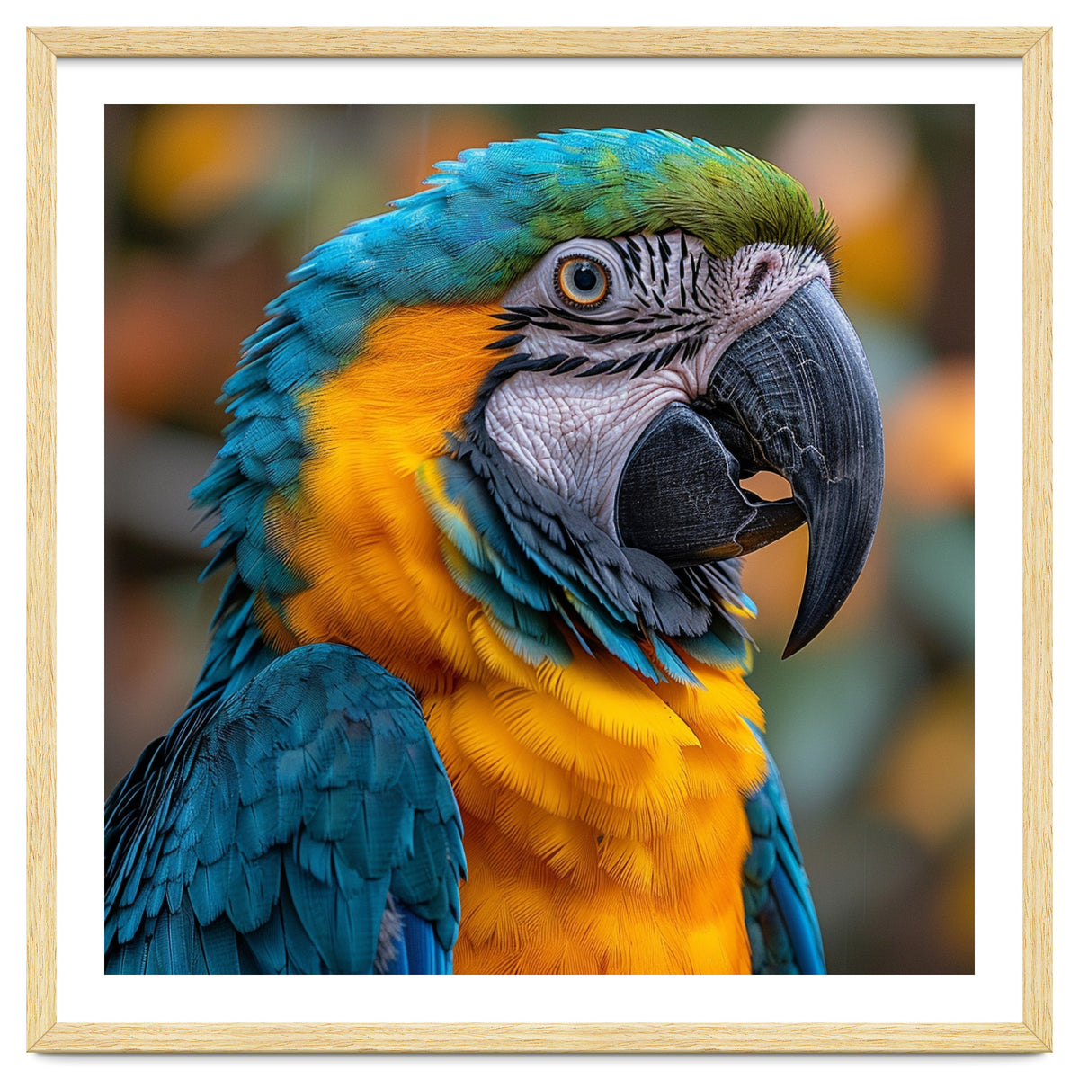 Blue And Yellow Macaw Parrot Close Up Portrait