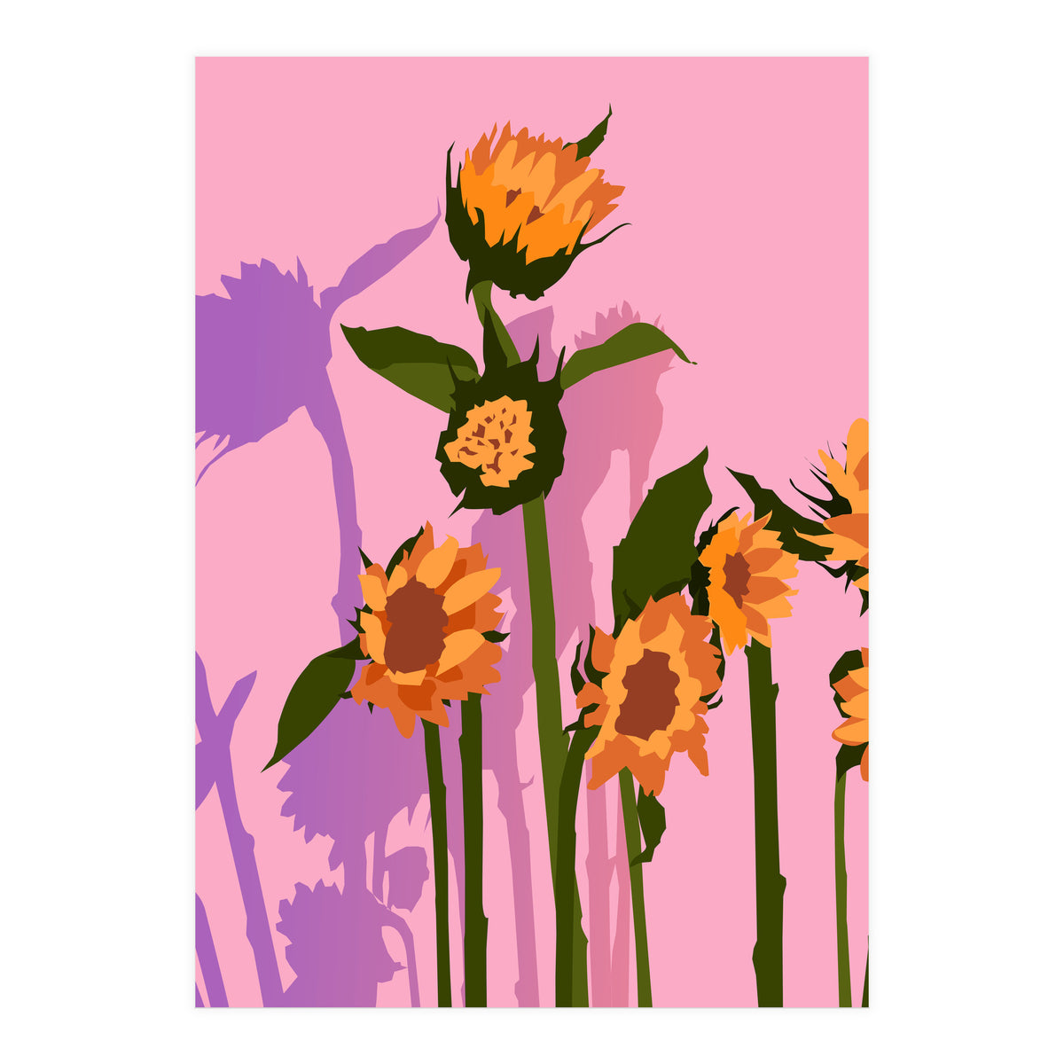 Golden Sunflowers Inside, Botanical Nature Floral Plants Painting, Blush Meadow Blossom Spring, Summer Bohemian Eclectic Positivity (Print Only)