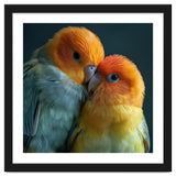 Lovebirds Couple Nuzzling With Orange And Yellow Feathers thumbnail